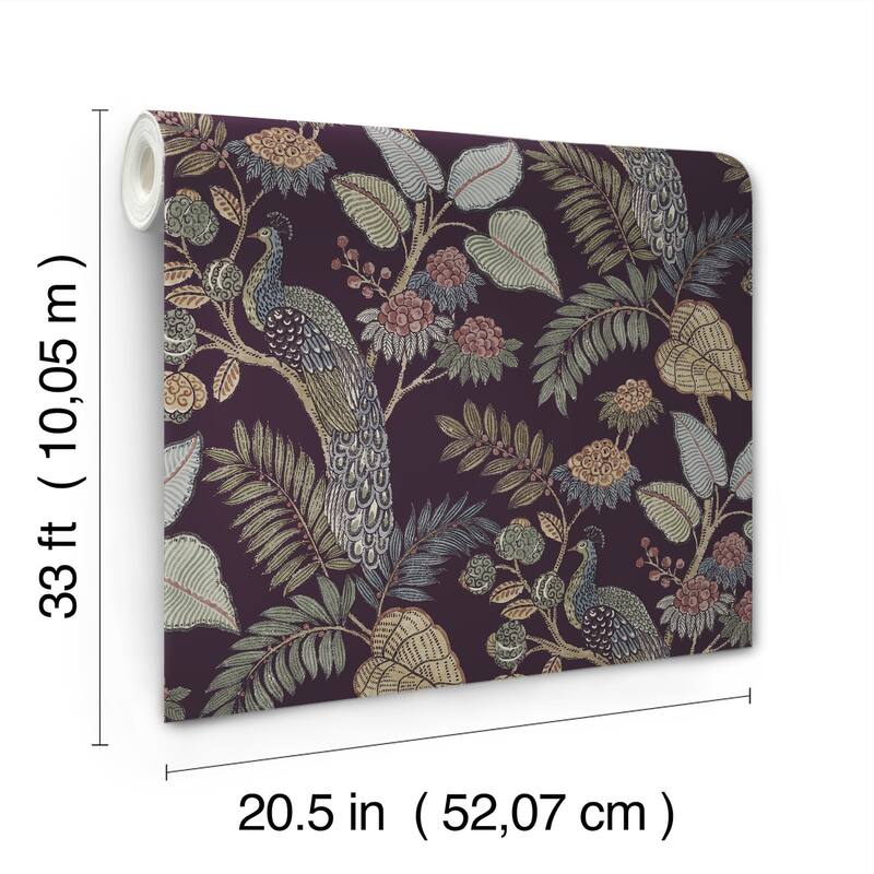 Chris Loves Julia x A-Street Prints Geneva Plum Peacock Paradise Wallpaper