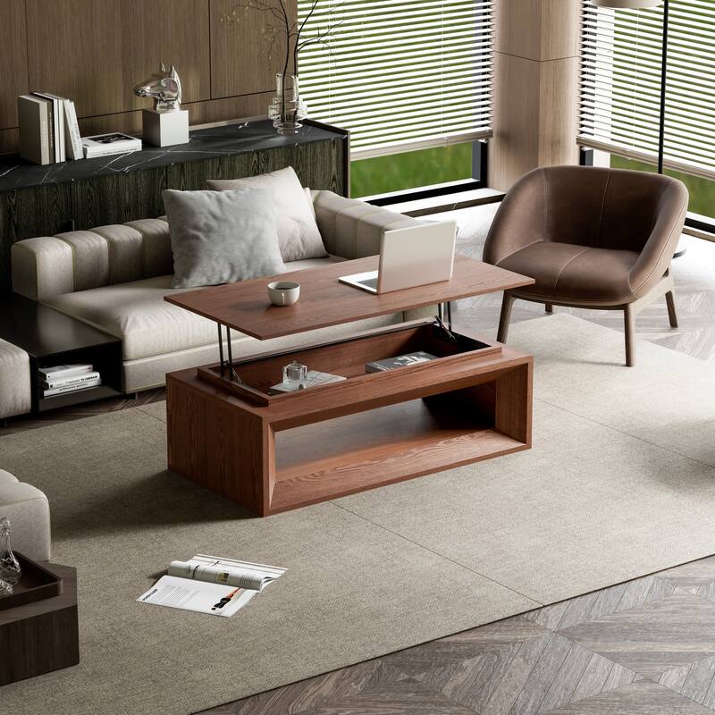 43.3" Lift Top Rectangle Coffee Table with Storage, Coffee Table with Floating Tabletop, Convertible Rising Tabletop