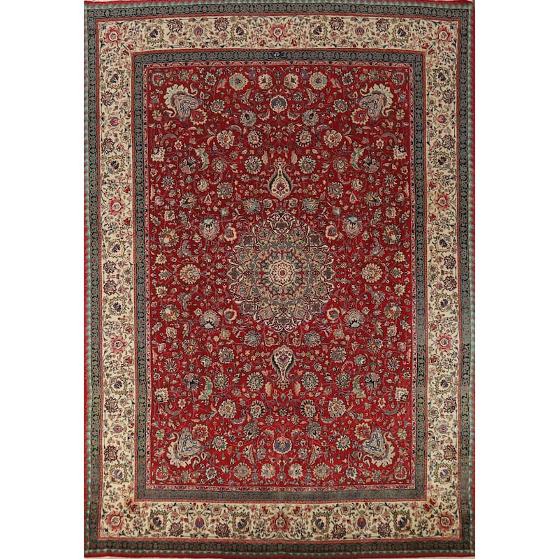 Hand Knotted Oriental 100% Wool Carpet Traditional Floral Red Tabriz Area Rug - 11' 3'' X 8' 1''