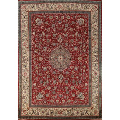 Hand Knotted Oriental 100% Wool Carpet Traditional Floral Red Tabriz Area Rug - 11' 3'' X 8' 1''