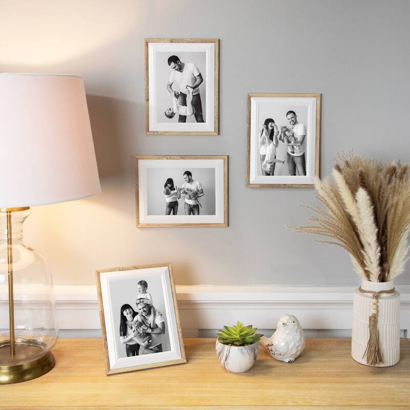 Wooden Picture Frames for 5" x 7" Photo - Natural and White - Set of 4