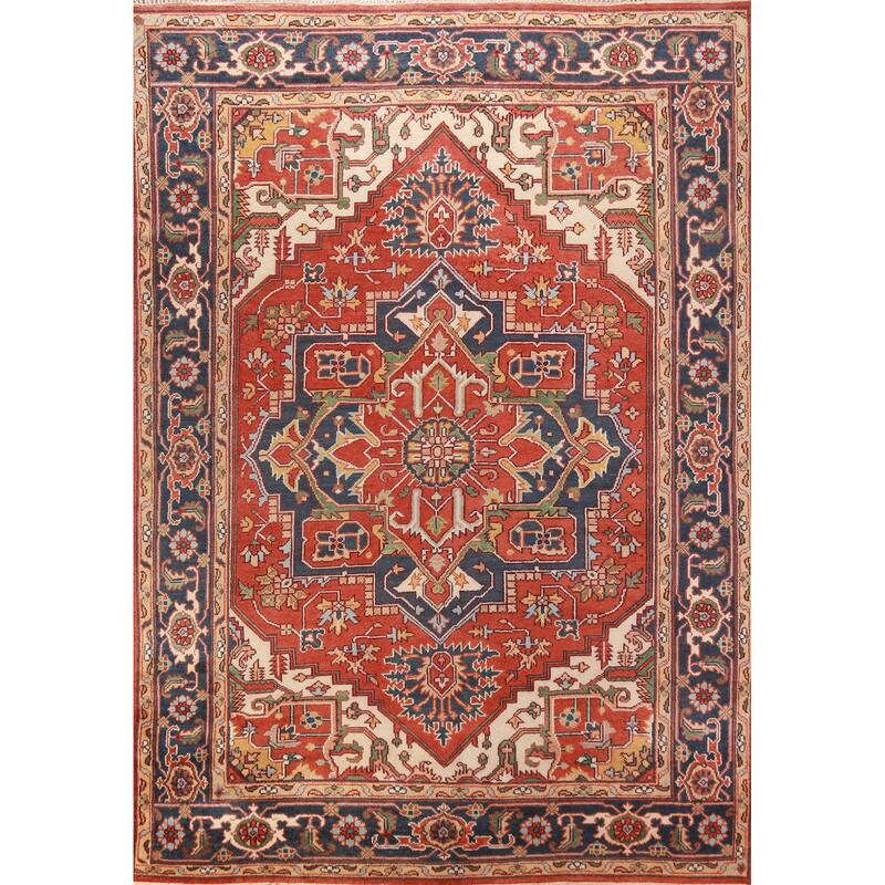 Orange Heriz Serapi Oriental Area Rug Handmade Wool Carpet - 8'11" x 12'1"