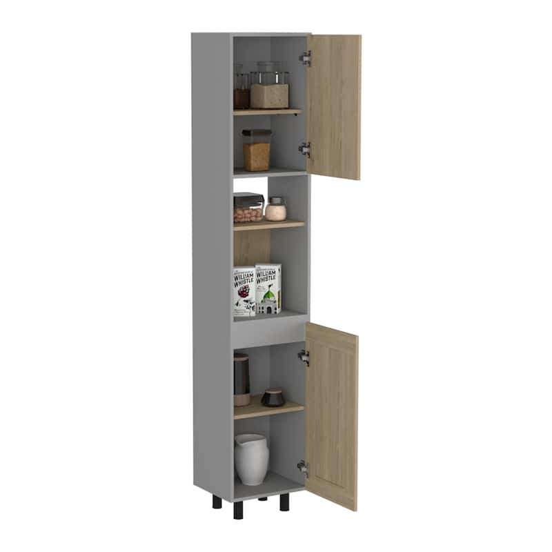 Hasselt Kitchen Pantry, Double Door, Six Shelves -Light Pine