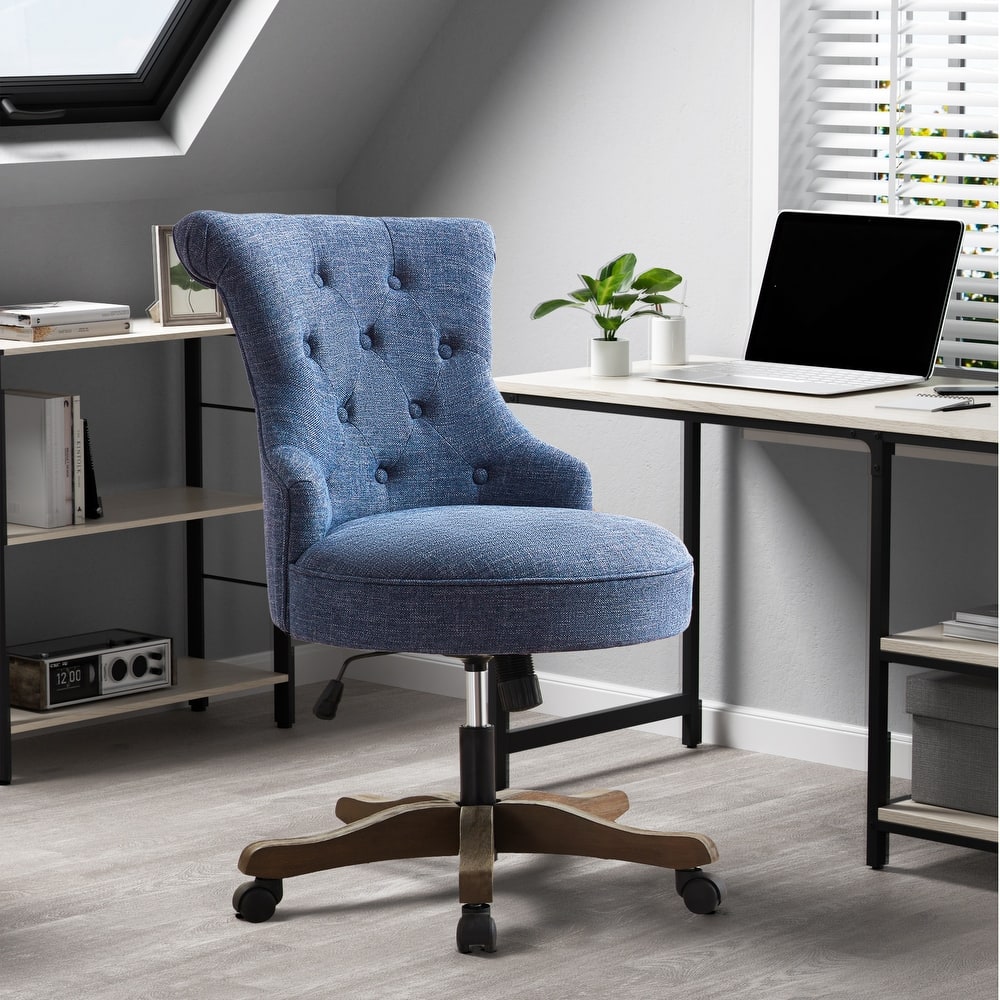 Office Chair with Wheels, Adjustable Height, Linen Fabric Upholstered Computer Desk Chair Swivel