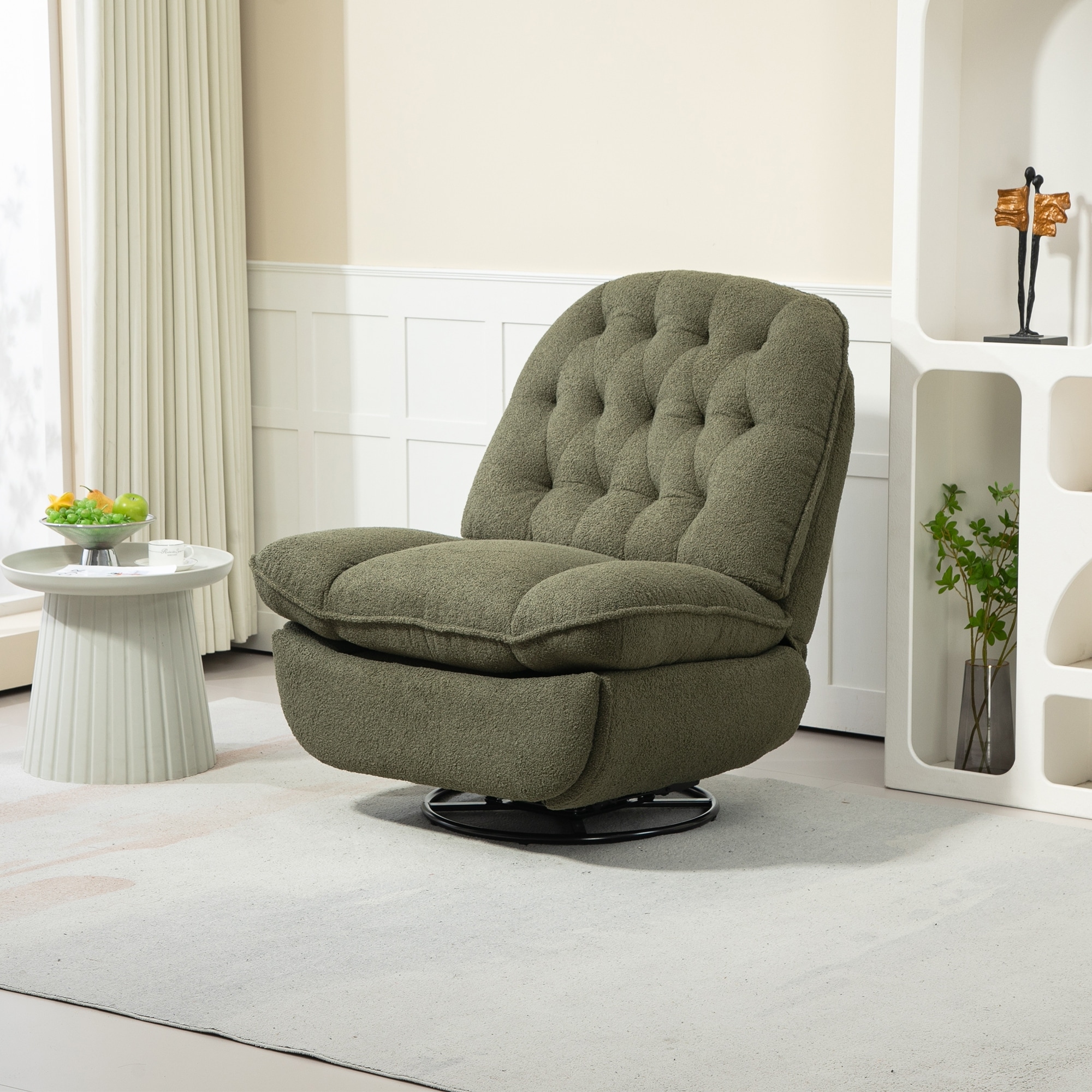 Elegant 360 Swivel Glider Recliner Chair Chenille Reclining Sofa Chair with Metal Round Base