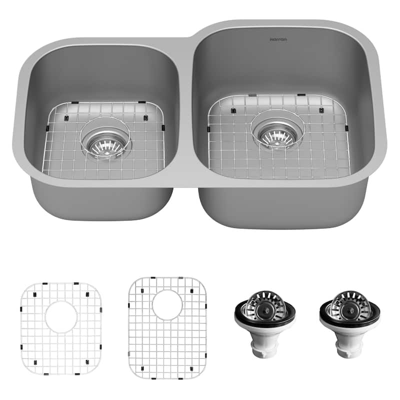 Karran USA PU23L-PK1 Profile 31-1/2" Undermount Double Basin Stainless - Satin Brushed Stainless Steel