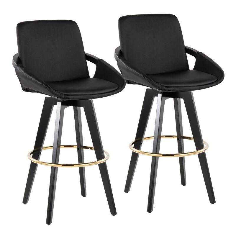 Porch & Den Pugo 30" Fixed-Height Bar Stool with Splayed Wood Legs & Gold Footrest (Set of 2)