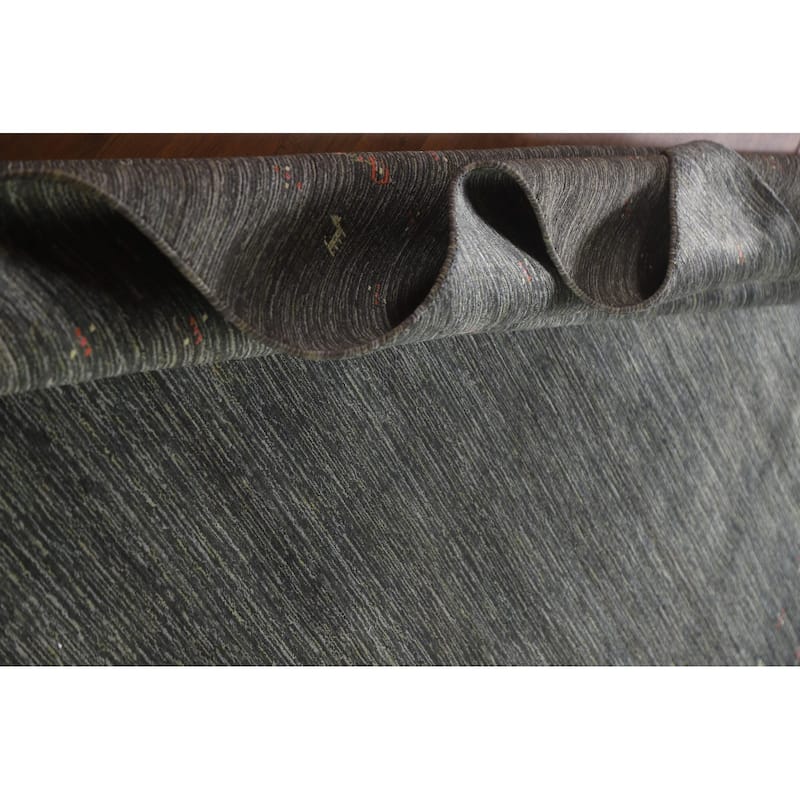 Gabbeh Indian Area Rug Hand-Knotted Grey Wool Carpet - 7'10"x 9'11"