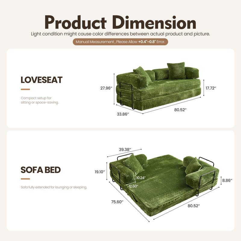 OVIOS Supreme Soft Fluffy Loveseat Sleeper Sofa