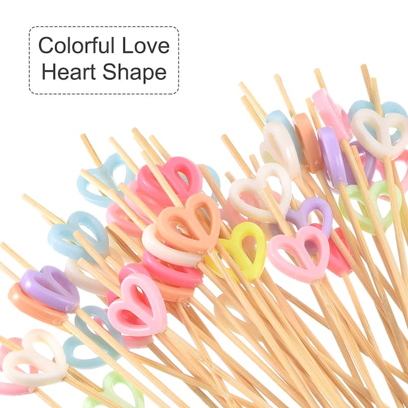 Bamboo Cocktail Toothpicks Heart Drink Picks Cocktail Skewer 100Pcs Multicolor - 4.72"