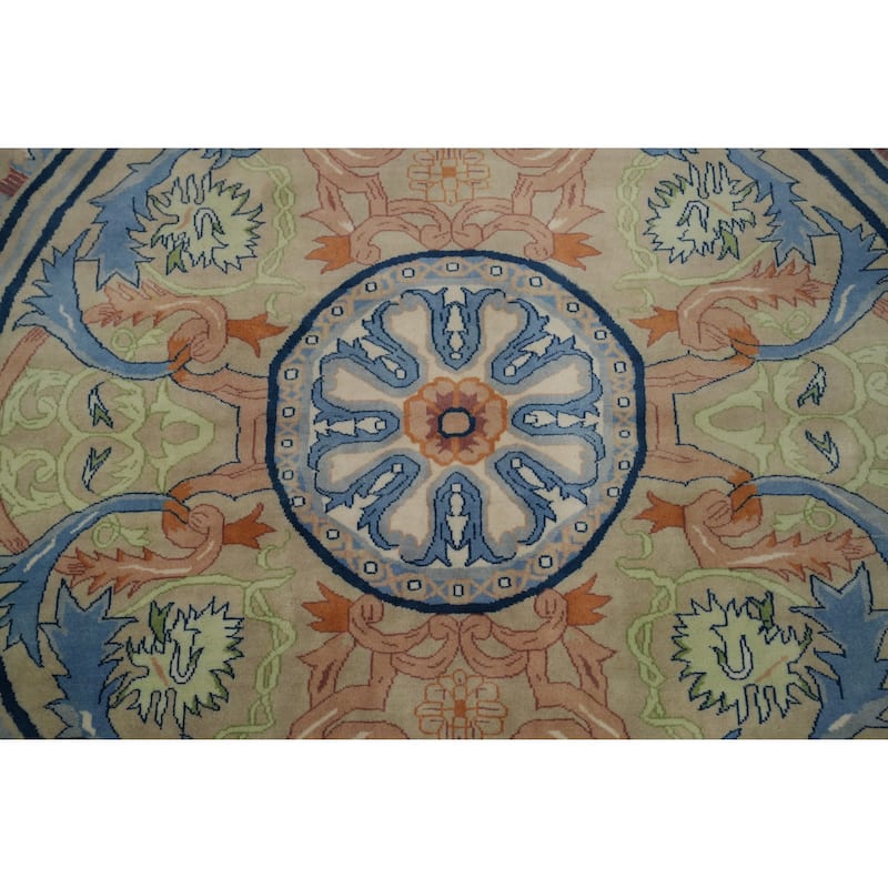 Hand-knotted Traditional Wool Beige Geometric Oriental Area Rug - 11' 9'' X 8' 9''