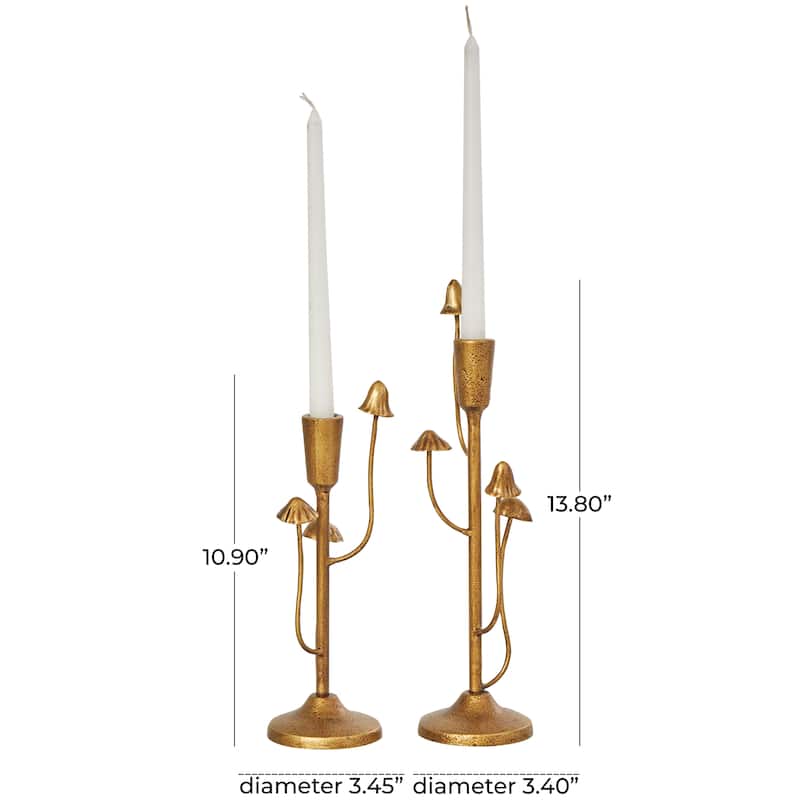 Metal Abstract Mushroom Inspired Candle Holder - Set of 2 Gold - Roche River Decor - 3"W x 4"L x 11"H
