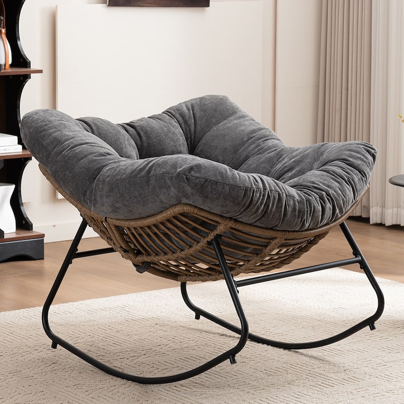 Wicker Rocking Chair Accent Chair with Ergonomic Design, Gentle Rocking Motion Lounge Chair for Living Room
