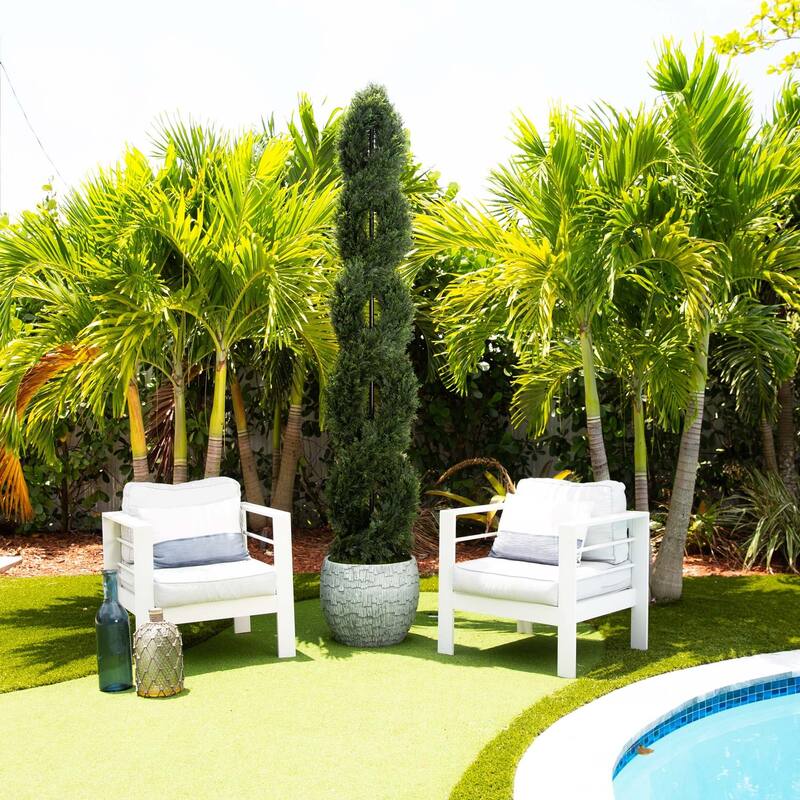 Double Spiral Pond Cypress Artificial Topiary Tree - 8'