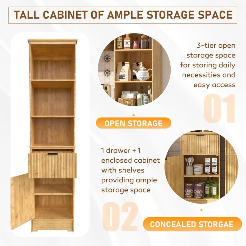 VEIKOUS 68'' Tall Bathroom Storage Cabinet with Anti-Tipping Design