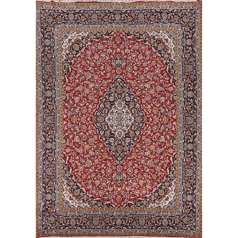 Red Floral Kashan Turkish Rug Machine-Made Carpet - 9'7" x 12'8"