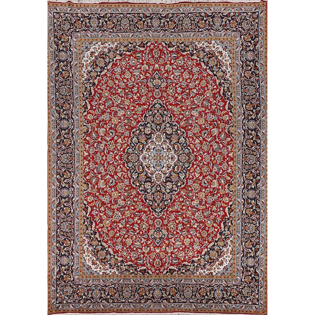 Red Floral Kashan Turkish Rug Machine-Made Carpet - 9'7" x 12'8"