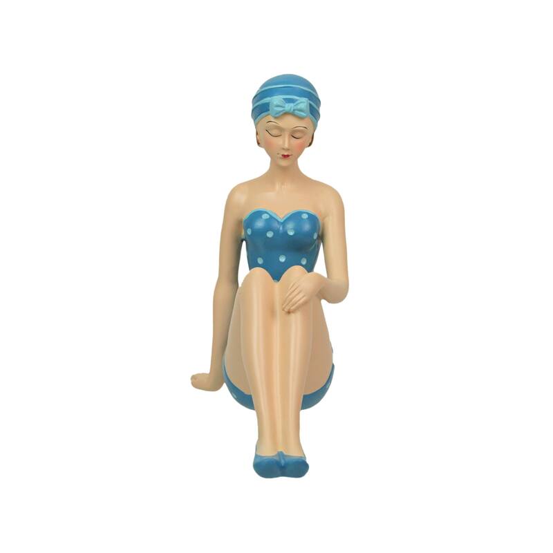 Vintage Beach Bathing Beauty Polka Dot Swimsuit Figurines - 7.5 X 8 X 3.25 inches