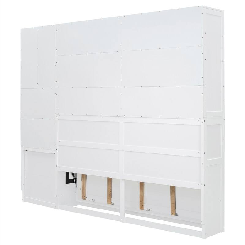 Twin Size Murphy Bed with Closet, Desk and Storage Shelves, Space Saving Design Murphy Bed Cabinet with Open Storage