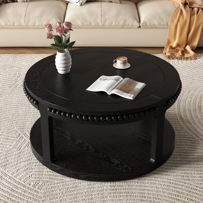 31.5 Inch Round Solid Wood Coffee Table for Living Room