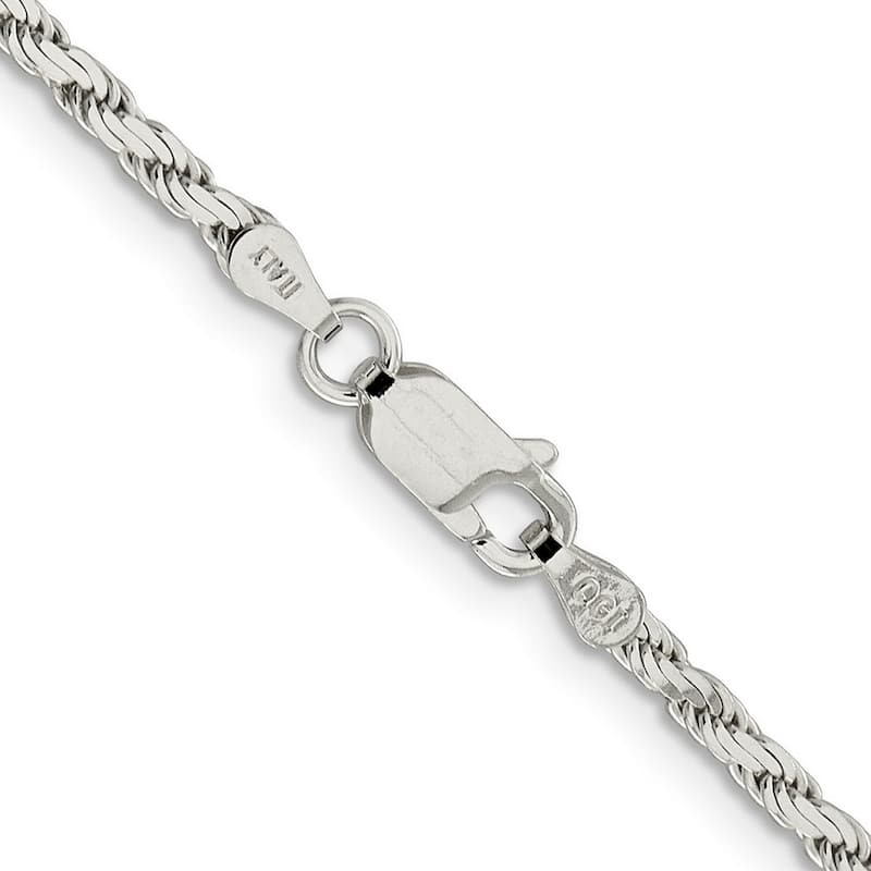 Curata 925 Sterling Silver 2.50mm Flat Rope Chain Necklace