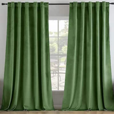 90" Long - 2 Piece Green Velvet Room Darkening Grommet Window Curtain Panel Set - 104" x 90"