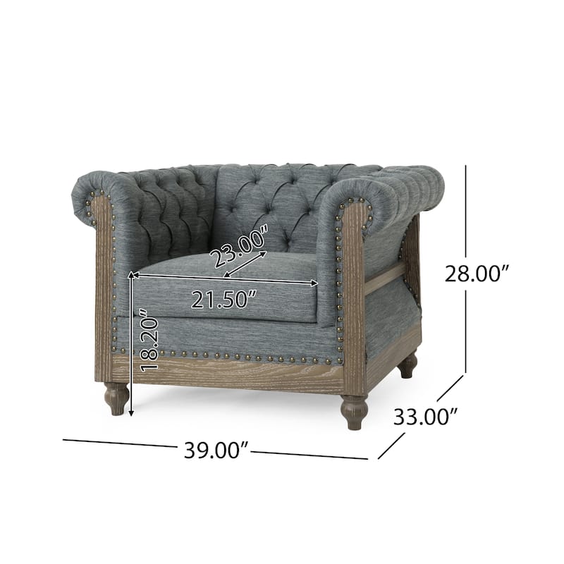 Roomfitters Tufted Barrel Armchair with Wood Trim, Nailhead Accents and Rolled Back for Living Room or Office, Charcoal