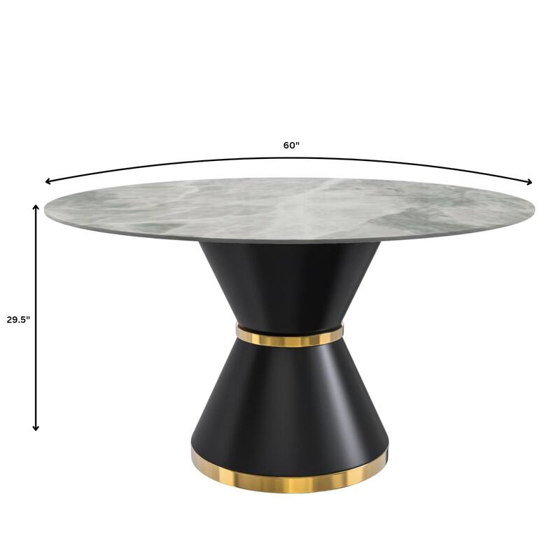 Qorvus Dining Table with 60" Top and Black/Gold Pedestal Base