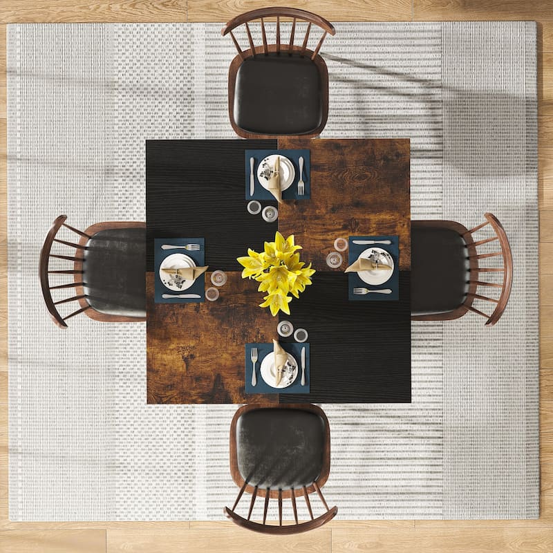 Dining Table with Storage Shelves for 4 People, Rustic Color Contrast Kitchen Table