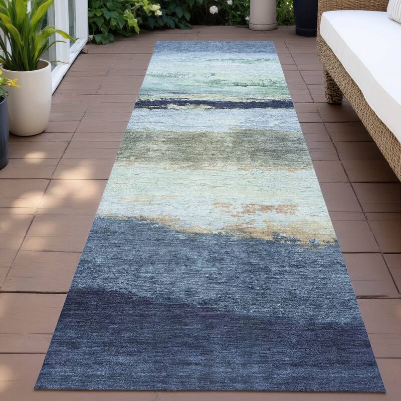Machine Washable Indoor/Outdoor Watercolor Ombre Chantille Rug - Denim - 2'3" x 7'6"