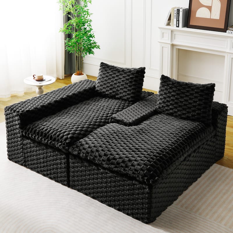 L-Shaped Sleeper Sectional Sofa Convertible Straight Sofa, Loveseat and Chaise Lounge Set for Living Room