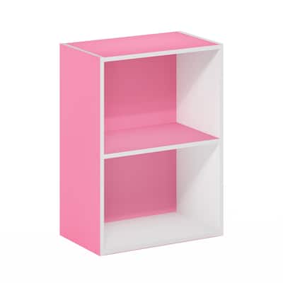 21 in. Tall Pink/White Wood 2-Shelf Bookcase