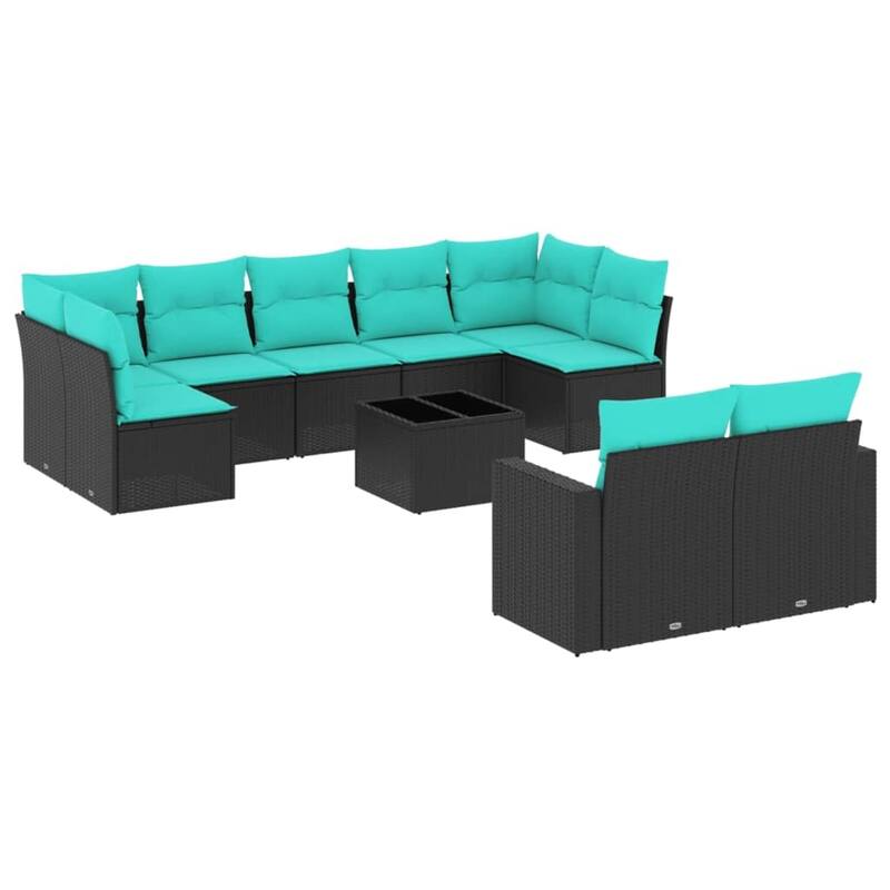 vidaXL 9/10 Piece Patio Sofa Set with Cushions Black Poly Rattan - 24.4" x 24.4" x 27.2"