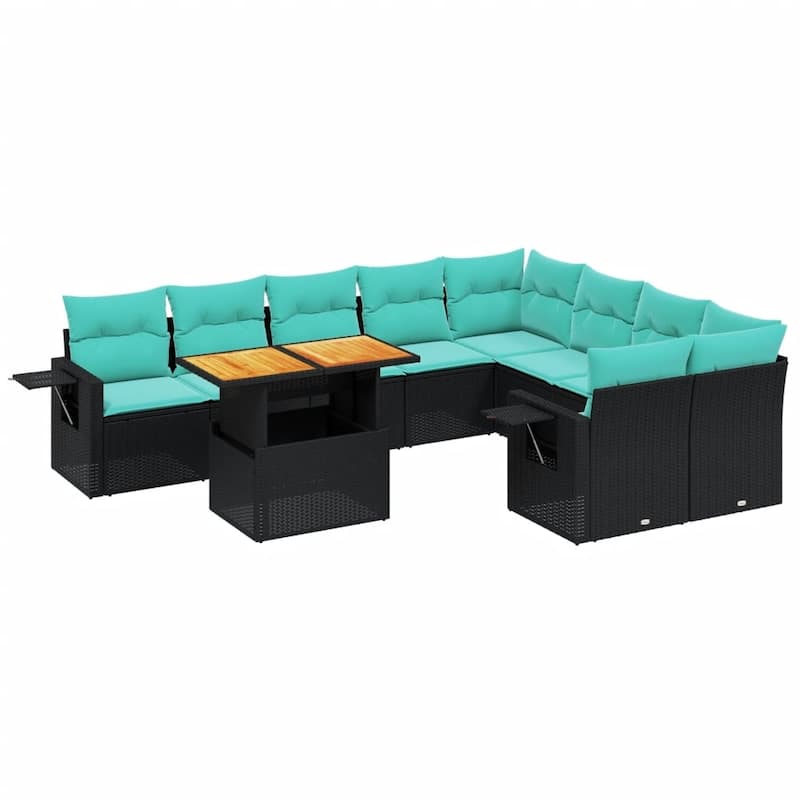 vidaXL Patio Sofa Set with Cushions Outdoor Furniture 10 Piece Poly Rattan - 24.4 x 24.4 x 27.2