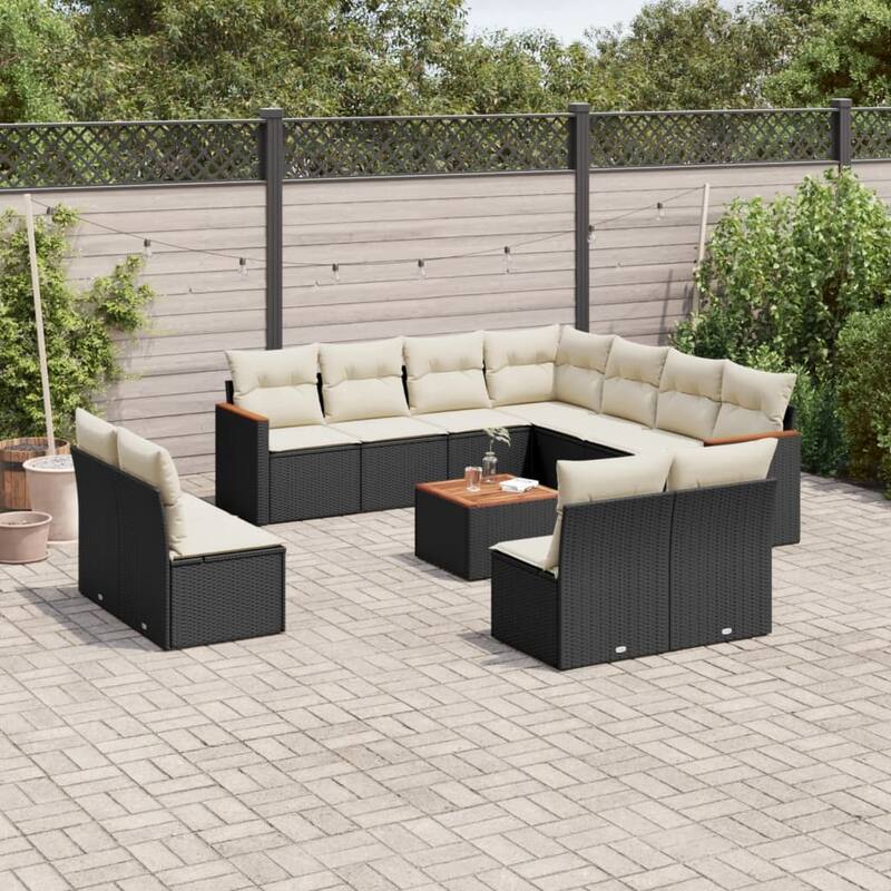 vidaXL Garden Sofa Set Black - 24.4 x 24.4 x 27.2 - Black and cream Large With table