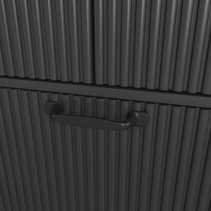 4 Doors Wardrobe Closet with Mirror, LED Wardrobe with Doors and 2 Drawers, Wooden Wardrobe Storage Cabinet with Hanging Rod