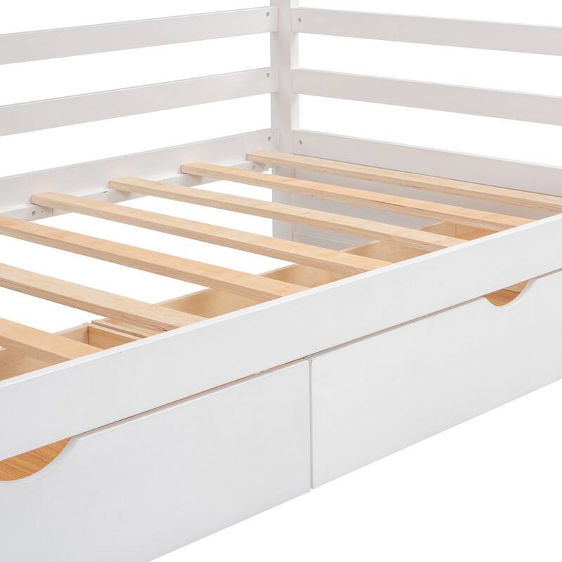 Twin Size Wood House Bed with Two Drawers,Shlves and Small Wardrobe