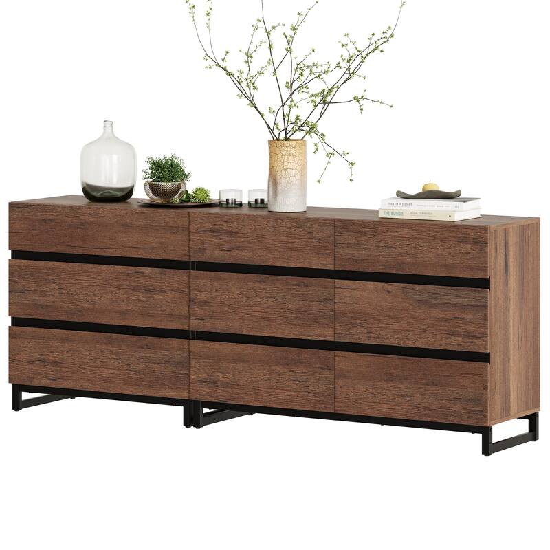 Modern TV Stand for TVs up to 90 inches, 2 in 1 TV Console with 9 Drawers, Media Console for Living Room, Bedroom