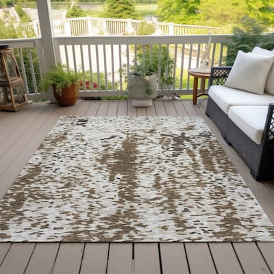 Machine Washable Indoor/ Outdoor Abstract Chantille Rug