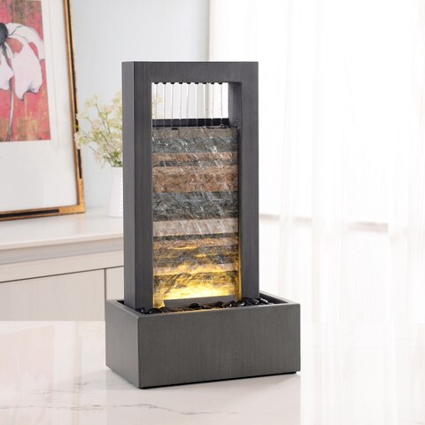 Tempest Warm Gray with Cream Slate Tabletop Fountain - 18.25" Height, 10" Diameter