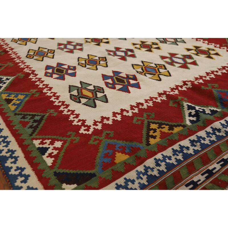 Hand Woven Oriental 100% Wool Carpet Southwestern Geometric Beige & Ivories Kilim Area Rug - 7' 11'' X 5' 0''