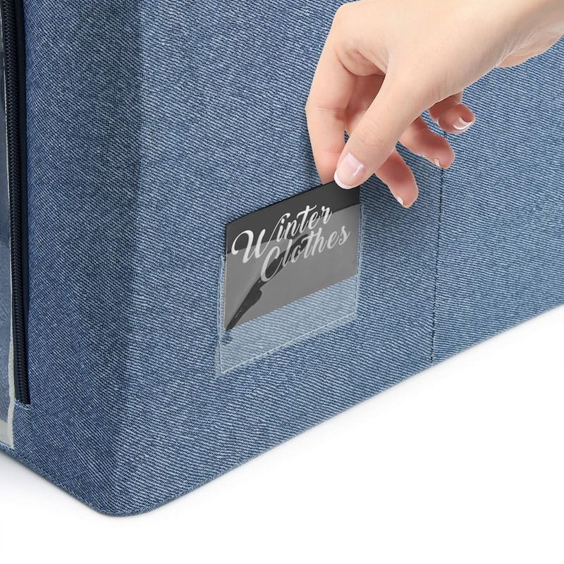 Foldable Storage Bag Breathable Bamboo Fabric Dustproof Organizer Box Charcoal - (2 Section - Blue)