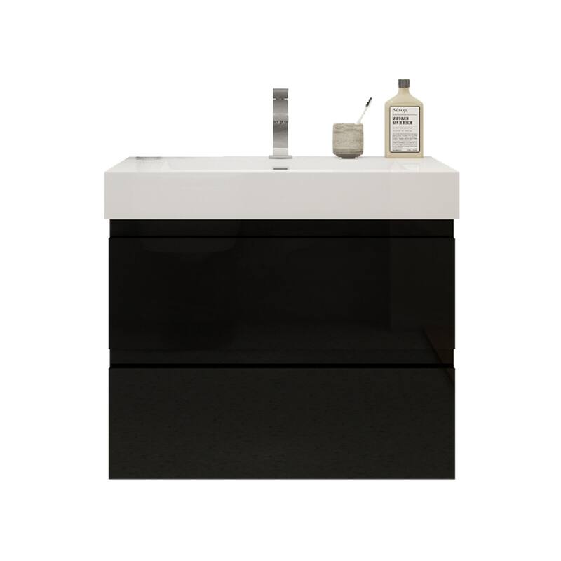 Baillie 30'' Wall-Mounted Vanity with Reinforced Acrylic Sink - 30''Width - Gloss Black