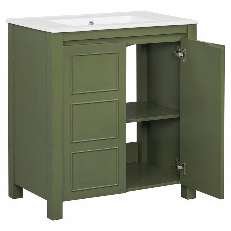 Vintage Style Bathroom Vanity Combo with Ceramic Sink and 2 Soft-close Doors