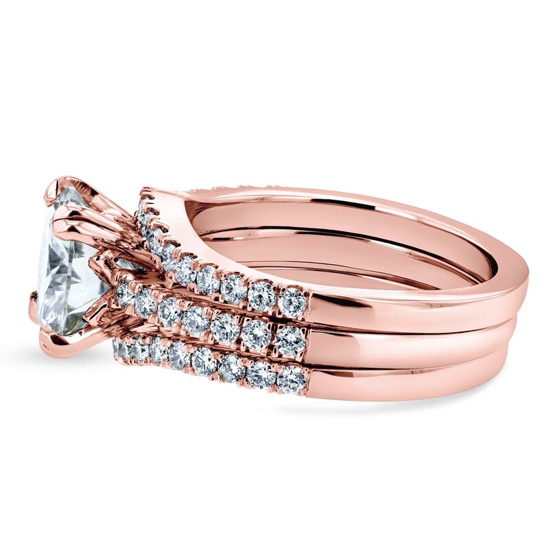 Annello by Kobelli 14k Gold 2 1/2ct TGW Forever One Moissanite and Lab Grown Diamond 3pc Bridal Rings Set DEF, VS