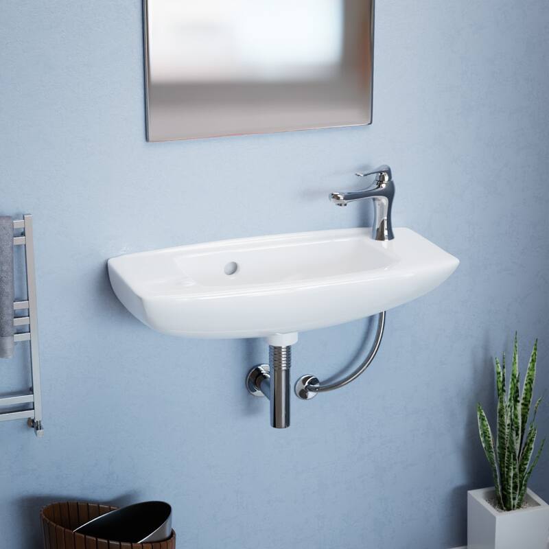 Edgewood Wall Mount Sink 20" White Ceramic Rectangular Sink with Overflow and Single Faucet Hole, (Set of 2) Renovators Supply