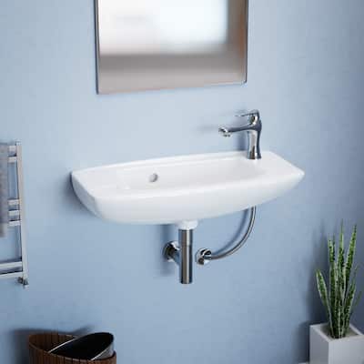 White Ceramic Wall Mount Sink Edgewood 20" Rectangular Vessel Sink with Overflow And Single Faucet Holes Renovators Supply