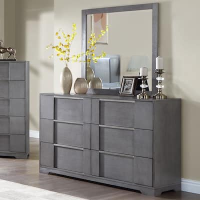 Furniture of America Tona Contemporary Grey Wood 2-Piece 6-Drawer Dresser and Mirror Set