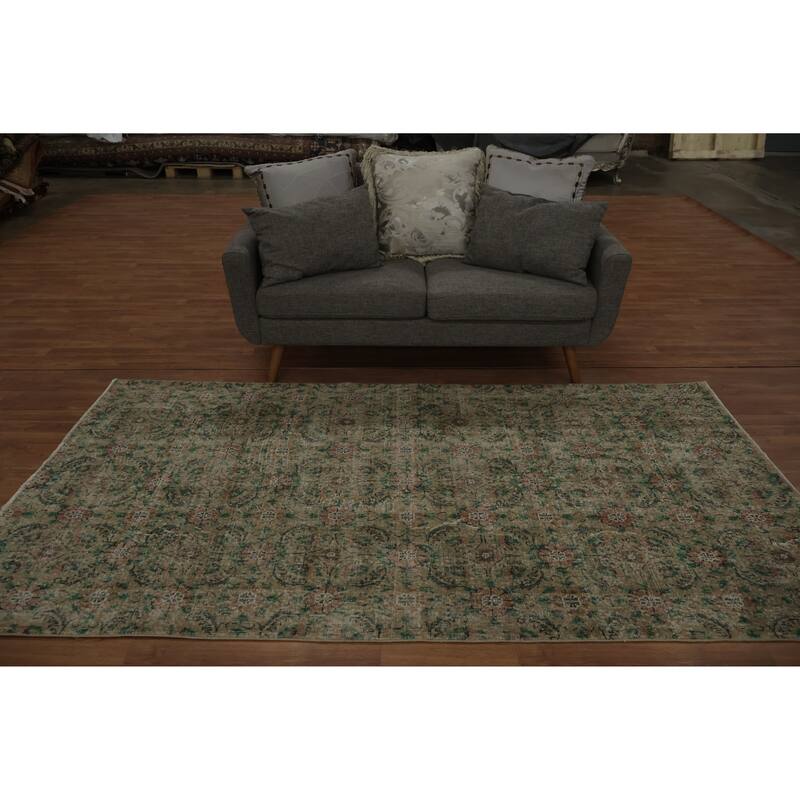 Hand Knotted Oriental 100% Wool Carpet Transitional Floral Beige & Ivories Anatolian Area Rug - 8' 8'' X 4' 8''