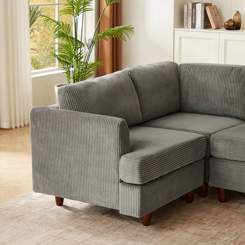 95.6" 6-Seater Modular Corduroy Sectional Sofa with Convertible Sleeper